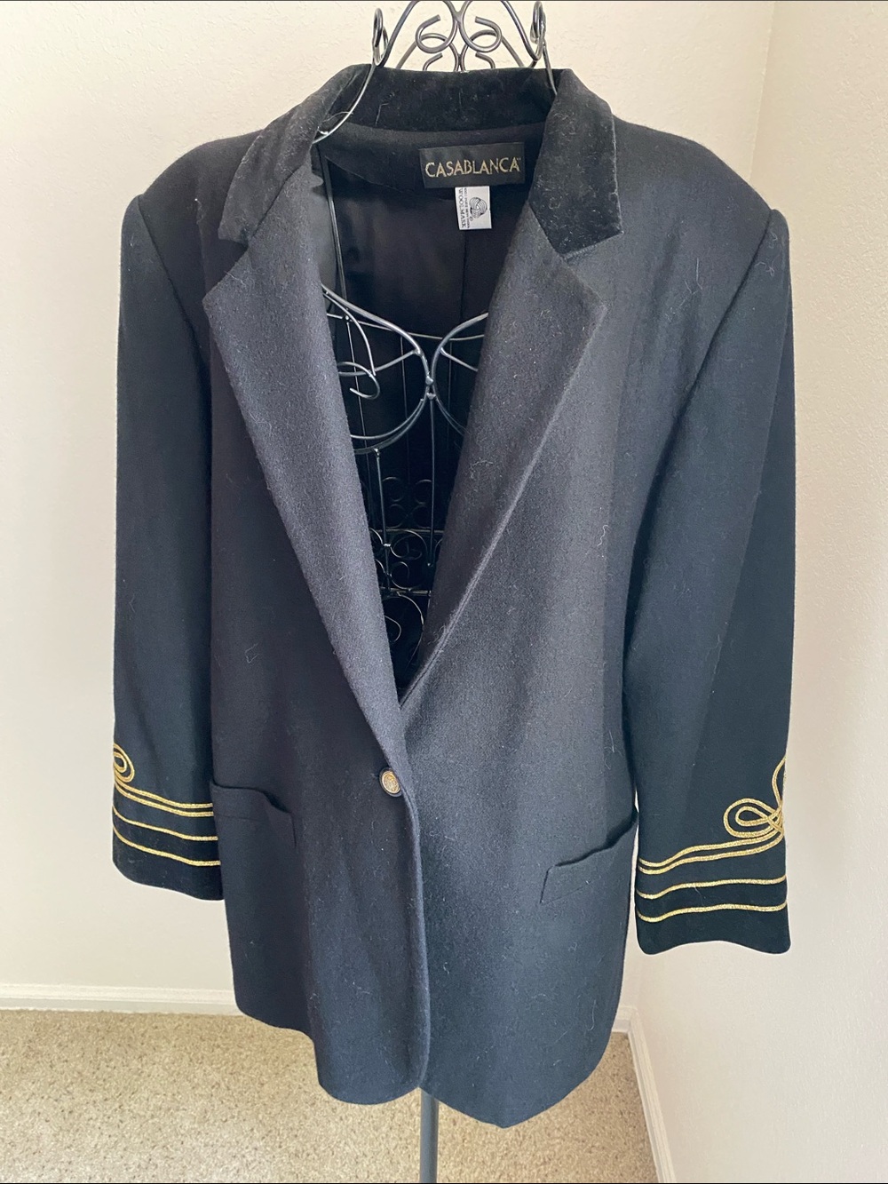 Vintage Wool Black Embroidered Blazer Coat